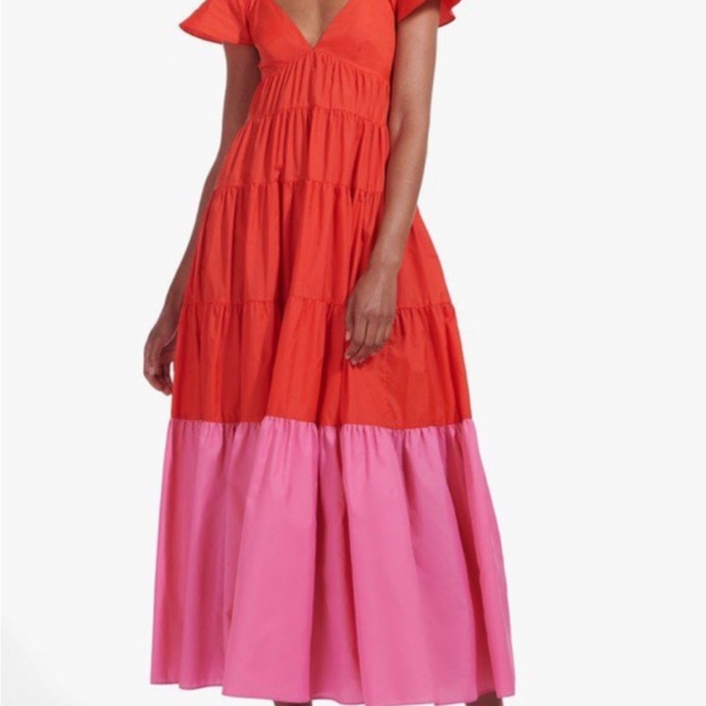 STAUD Corsica Maxi Dress in Tomato wild Orchid
